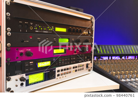 professional audio recording device, sound module, audio interface in recording studio professional audio recording device, sound module, audio interface in recording studio 98440761