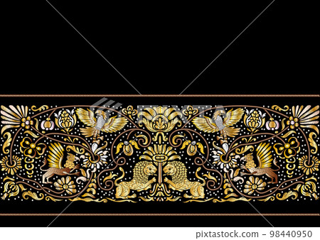 Classical luxury old fashioned royal decoration, historical ornament with lions 98440950