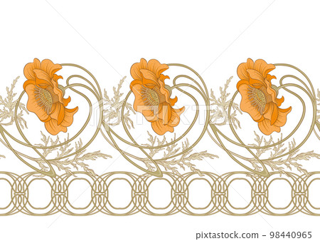 Decorative flowers and leaves in art nouveau style, 98440965