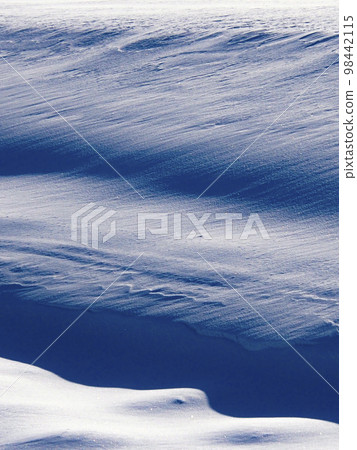 Photo Snow ripples and blue shadows Snow flies like sand dunes 98442115