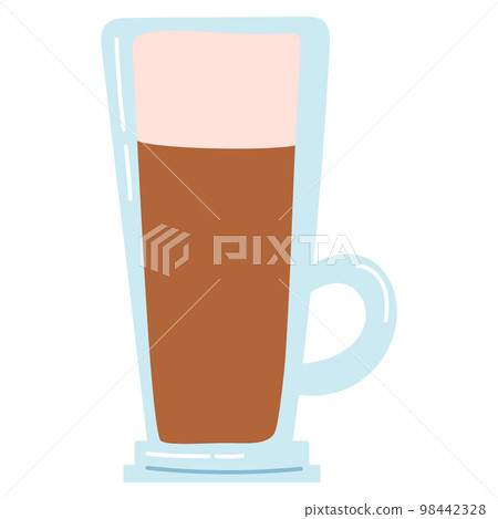 Hand drawn latte coffee in glass. Flat vector illustration of hot drink icon, cappuccino, chocolate Hand drawn latte coffee in glass. Flat vector illustration of hot drink icon, cappuccino, chocolate 98442328