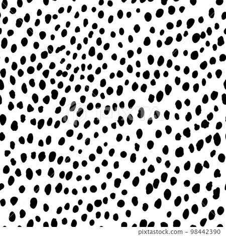 Abstract modern dalmatian fur seamless pattern. Animals trendy background. Black and white decorative vector illustration for print, card, postcard, fabric, textile. Modern ornament of stylized skin Abstract modern dalmatian fur seamless pattern. Animals trendy background. Black and white decorative vector illustration for print, card, postcard, fabric, textile. Modern ornament of stylized skin 98442390