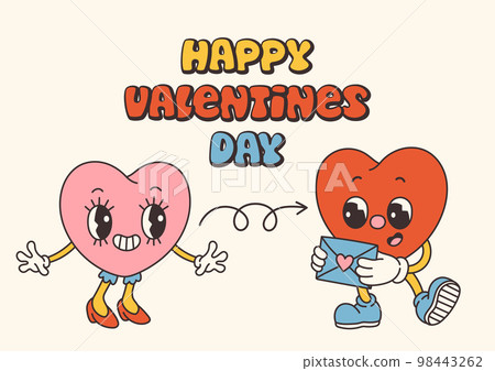 Retro Groovy Valentines day characters with slogans about love. Trendy 70s cartoon style. Card, postcard, print vector 98443262