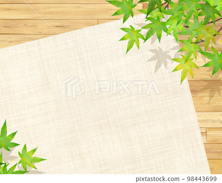 Wood deck under the green maple leaves-beige bright green linen texture Japanese style illustration background material 98443699