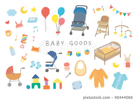 Hand-drawn illustration set of baby goods (color / no outline) Hand-drawn illustration set of baby goods (color / no outline) 98444066