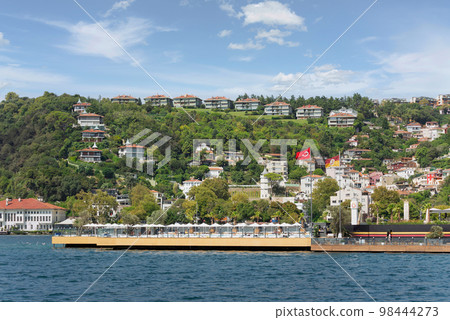View from the sea of the green mountains of the Europian side of Bosphorus, with traditional houses, Istanbul, Turkey View from the sea of the green mountains of the Europian side of Bosphorus, with traditional houses, Istanbul, Turkey 98444273