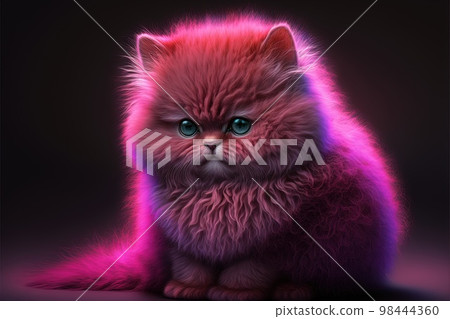 Magenta fluffy kitten illustration generative ai 98444360