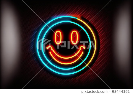 Smile. icon emoticon Neon Illustration On Black Background genrative ai 98444361