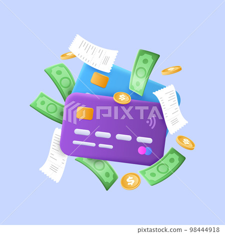 3D money bills. Paying debt. Business credit cards. Financial invoice. Tax payment. Green dollar currency. Banknotes and coins. Banking finance transfer. Vector realistic illustration 3D money bills. Paying debt. Business credit cards. Financial invoice. Tax payment. Green dollar currency. Banknotes and coins. Banking finance transfer. Vector realistic illustration 98444918