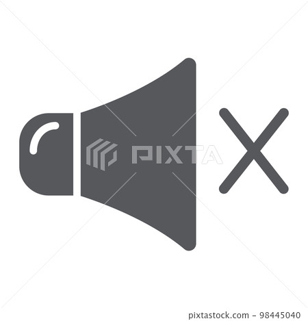 Soundless glyph icon, music and loud, no sound sign, vector graphics, a solid pattern on a white background, eps 10. Soundless glyph icon, music and loud, no sound sign, vector graphics, a solid pattern on a white background, eps 10. 98445040