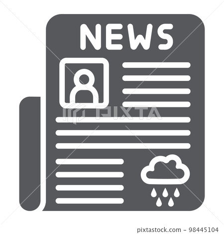 Newspaper glyph icon, page and press, daily news sign, vector graphics, a solid pattern on a white background, eps 10. Newspaper glyph icon, page and press, daily news sign, vector graphics, a solid pattern on a white background, eps 10. 98445104