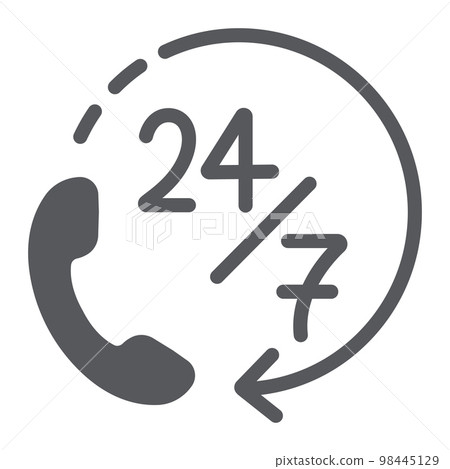 Call 24 7 glyph icon, service and assistance, support 24 7 sign, vector graphics, a solid pattern on a white background.eps 10 98445129