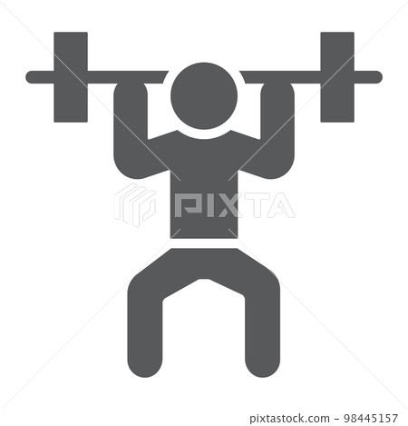 Weightlifter glyph icon, sport and bodybuilding, weightlifting sign, vector graphics, a solid pattern on a white background, eps 10. Weightlifter glyph icon, sport and bodybuilding, weightlifting sign, vector graphics, a solid pattern on a white background, eps 10. 98445157