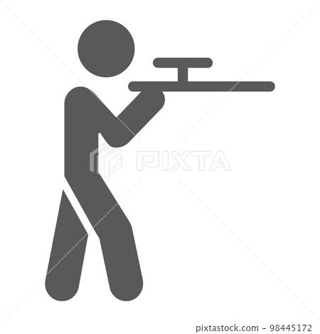 Shooting glyph icon, hunting and shotgun, man with riffle sign, vector graphics, a solid pattern on a white background, eps 10. Shooting glyph icon, hunting and shotgun, man with riffle sign, vector graphics, a solid pattern on a white background, eps 10. 98445172