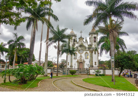 facade of historic catholic church of Sao Francisco de Assis, in Sao Joao del Rei, MG, Brazil 98445312