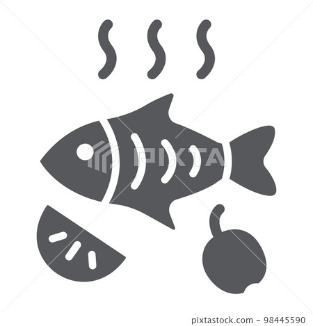 Fried fish glyph icon, food and sea, grilled fish sign, vector graphics, a solid pattern on a white background, eps 10. 98445590