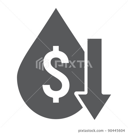 Oil price fall glyph icon, crisis and fuel, oil cost low sign, vector graphics, a solid pattern on a white background, eps 10. 98445604