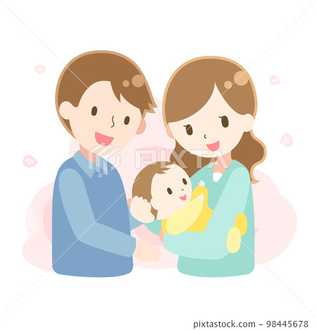 Illustration of a young couple holding a baby Illustration of a young couple holding a baby 98445678