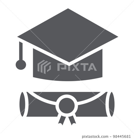 Graduation cap glyph icon, graduate and knowledge, academic hat sign, vector graphics, a solid pattern on a white background, eps 10. Graduation cap glyph icon, graduate and knowledge, academic hat sign, vector graphics, a solid pattern on a white background, eps 10. 98445681