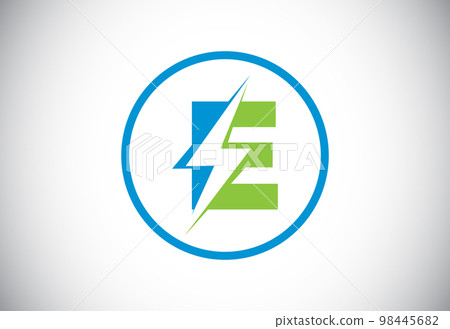 Initial E letter logo design with lighting thunder bolt. Electric bolt letter logo vector Initial E letter logo design with lighting thunder bolt. Electric bolt letter logo vector 98445682