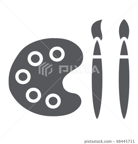Paint brush with palette glyph icon, instrument and paint, painter tools sign, vector graphics, a solid pattern on a white background, eps 10. 98445711