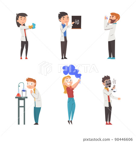 Man and Woman Scientist in Lab Coat with Flask Conducting Scientific Research Vector Set Man and Woman Scientist in Lab Coat with Flask Conducting Scientific Research Vector Set 98446606