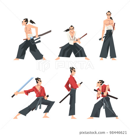 Man Samurai Warrior as Asian Fighters with Swords in Different Pose Vector Set Man Samurai Warrior as Asian Fighters with Swords in Different Pose Vector Set 98446621