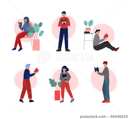 People Characters Reading Book Sitting and Standing Vector Set People Characters Reading Book Sitting and Standing Vector Set 98446628