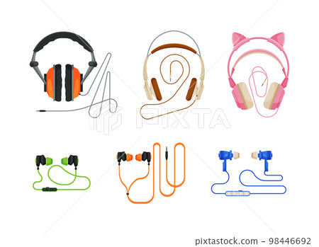 Modern Headphones and Earphones for Music Listening Vector Set Modern Headphones and Earphones for Music Listening Vector Set 98446692