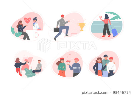 Young Man and Woman Engaged in Different Activity Vector Set Young Man and Woman Engaged in Different Activity Vector Set 98446754
