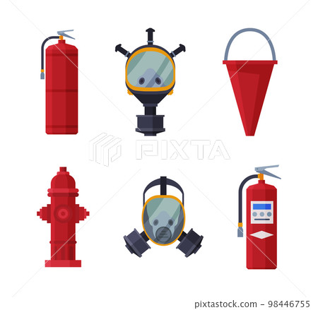 Firefighting Equipment and Emergency Service Tools Vector Set 98446755