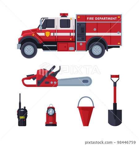 Firefighting Equipment and Emergency Service Tools Vector Set Firefighting Equipment and Emergency Service Tools Vector Set 98446759