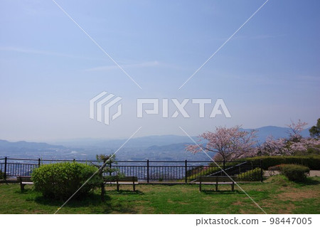 View of Mt. Hibo, Komatsushima City, and the southern part of Tokushima City from Bizan Park, where cherry blossoms are in bloom View of Mt. Hibo, Komatsushima City, and the southern part of Tokushima City from Bizan Park, where cherry blossoms are in bloom 98447005