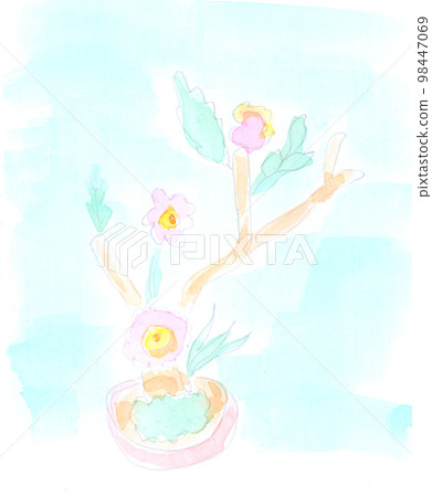 Ikebana, plant, floral, holiday decor. Watercolor, art decoration, sketch. Illustration hand drawn modern 98447069