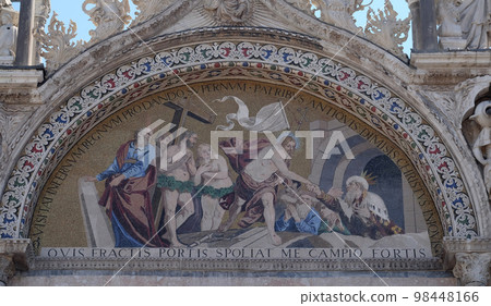 Descent into Limbo, mosaic from upper facade of the Basilica San Marco, St. Mark's Square, Venice, Italy 98448166
