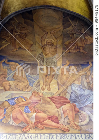 Resurrection of Christ, fresco in the church of St. Mark in Zagreb, Croatia 98448179
