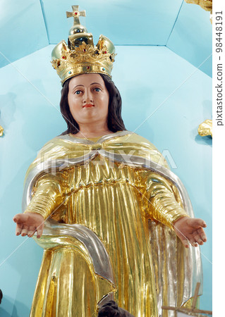 Virgin Mary, statue on high altar in parish church of the Assumption of the Virgin Mary in Brezovica, Croatia 98448191