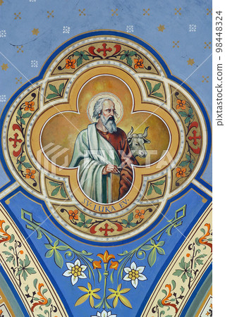 Saint Luke the Evangelist, fresco in the parish church of Helena in Zabok, Croatia 98448324