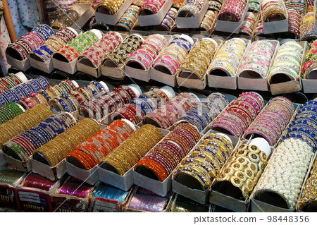 Traditional Indian bangles with different colors and patterns, Kolkata, India Traditional Indian bangles with different colors and patterns, Kolkata, India 98448356