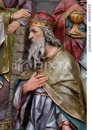 Melchior biblical Magi, Adoration of the Magi, Nativity Scene, altarpiece in the church of Saint Matthew in Stitar, Croatia 98448359