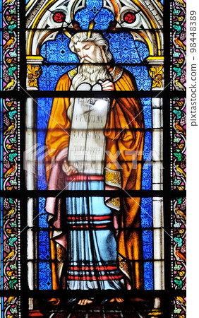 Moses, stained glass window in the Basilica of Saint Clotilde in Paris, France Moses, stained glass window in the Basilica of Saint Clotilde in Paris, France 98448389