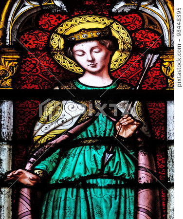 Saint Ursula, stained glass window in the Basilica of Saint Clotilde in Paris, France Saint Ursula, stained glass window in the Basilica of Saint Clotilde in Paris, France 98448395