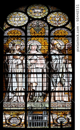 Saint Sulpitius, stained glass window in the Saint Augustine church in Paris, France 98448531