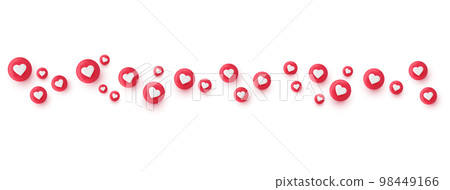 Social media bubble with heart. Like 3d render icon set. Love element. Comment button. Share tag. Notice people. Chat text. Speech communicate. Notification label. Emoji reaction. Vector illustration 98449166