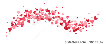 Heart flying wave composition. Red paper hearts falling confetti background. Valentines Day banner for greeting card, wedding invitation, gift packages. Celebration backdrop. Vector illustration 98449167
