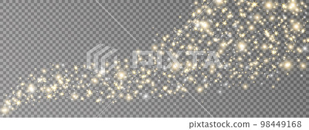Glitter golden star and light. Christmas Holiday banner with glow particle. Sparkle gold bokeh. Luxury background. Magic star effect. Festive party. Twinkle flash. Fairy bulb. Vector illustration 98449168