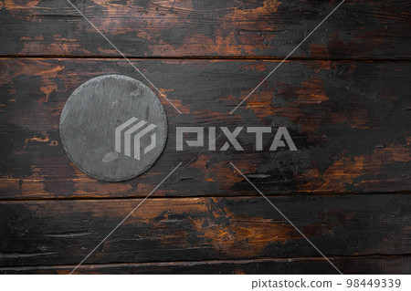 Old Cutting Board Dark Wooden Table View Copy Space Stock Photo by