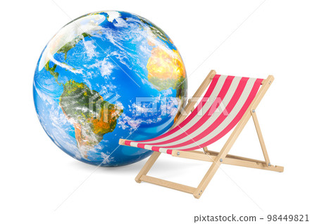 Deckchair with Earth Globe, 3D rendering 98449821