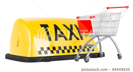 Taxi car signboard with shopping cart, 3D rendering Taxi car signboard with shopping cart, 3D rendering 98449830