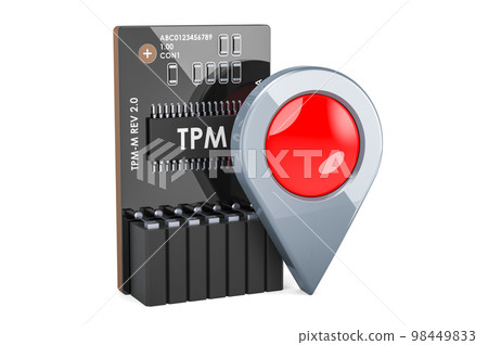 Trusted Platform Module, TPM with map pointer. 3D rendering Trusted Platform Module, TPM with map pointer. 3D rendering 98449833